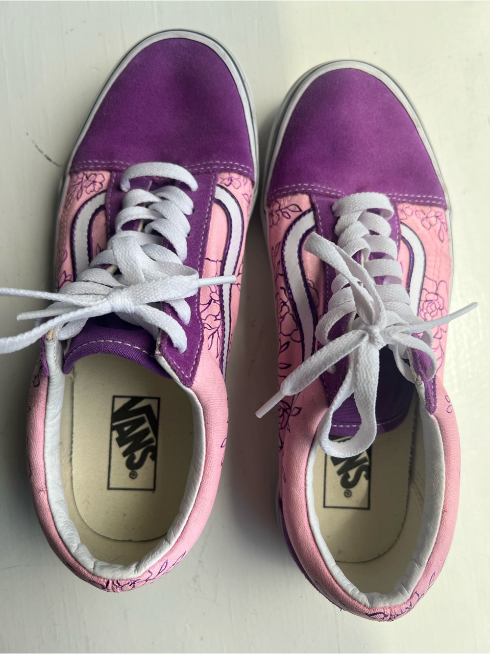 Vans Purple Suede with Pink Floral Shoes, 9.5 women’s - Picture 7 of 9